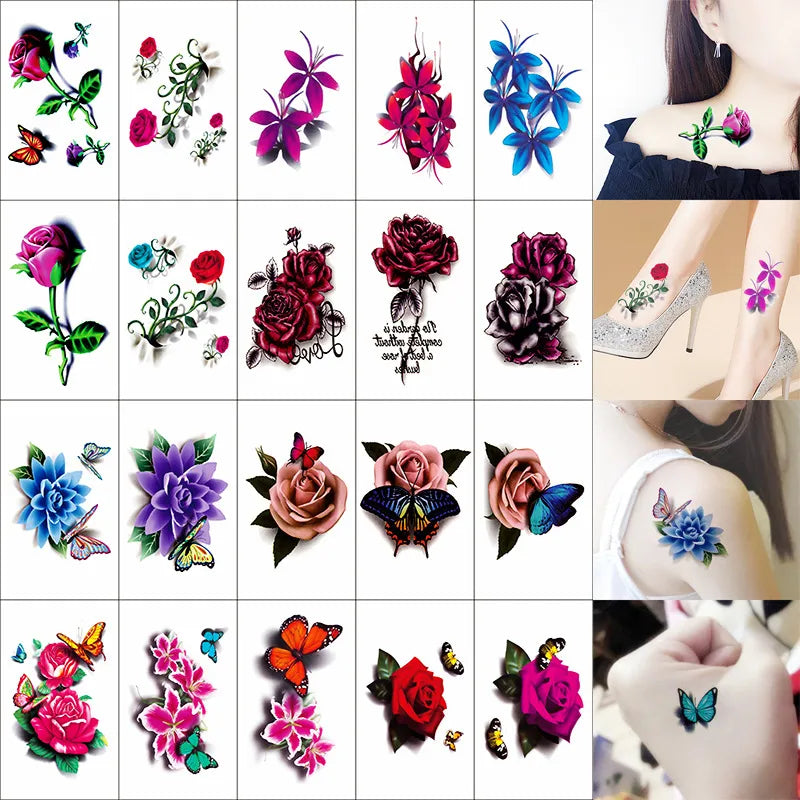 InkBloom™ Waterproof Fashion Tattoo Sticker Set (Flowers & Butterflies)