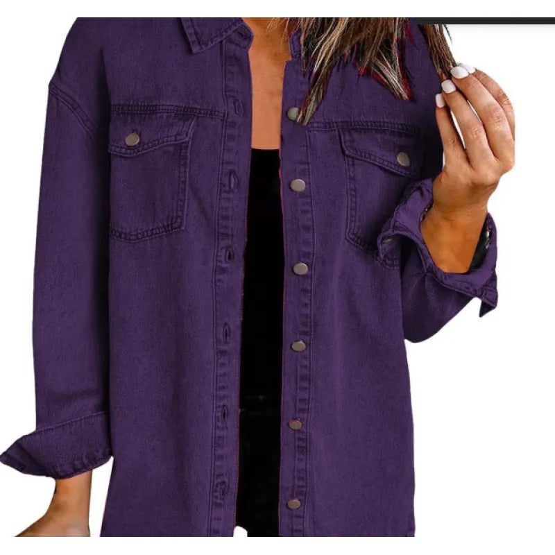 DenimEdge™ Washed Street Style Shirt – Frayed Hem Women’s Coat