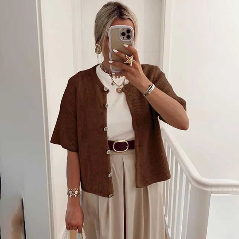 ButtonEase™ Women’s Half-Open Collar Casual Cardigan