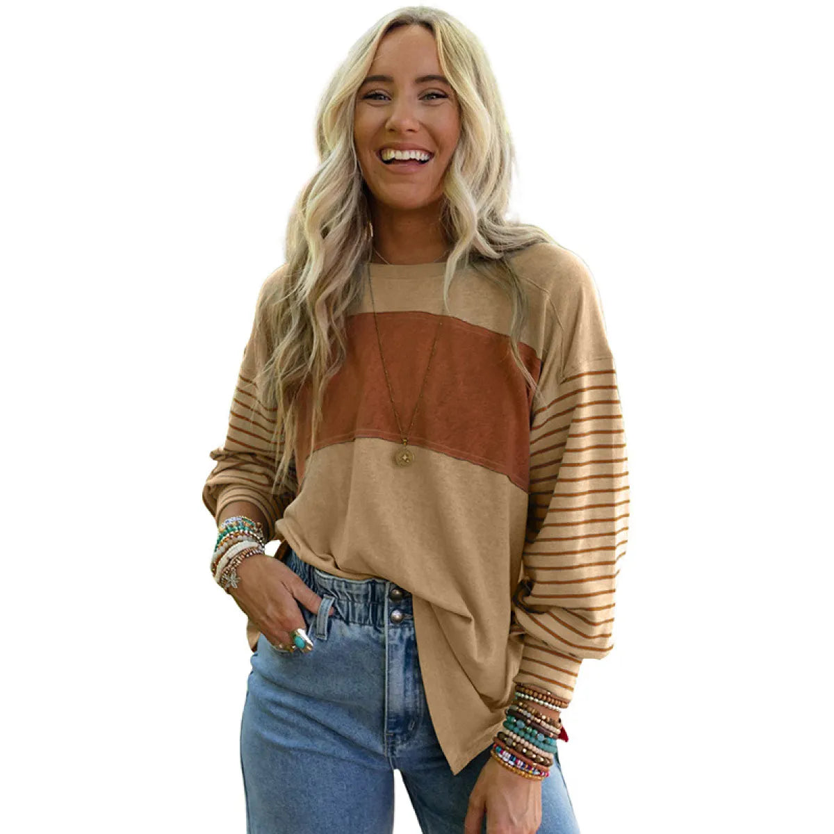 StripeEase™ Women’s Color Block Hoodie Top