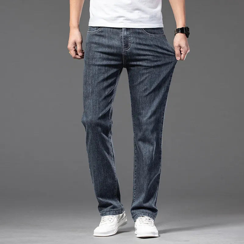 π₯ Menβs Casual Half-Elastic Waist Stretch Denim Trousers β Perfect Fit, Maximum Comfort! π₯