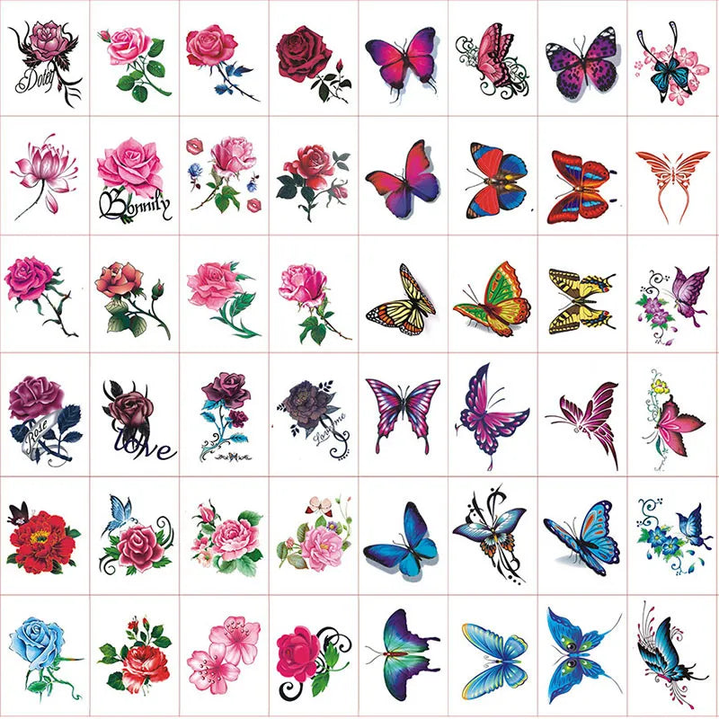 InkBloom™ Waterproof Fashion Tattoo Sticker Set (Flowers & Butterflies)