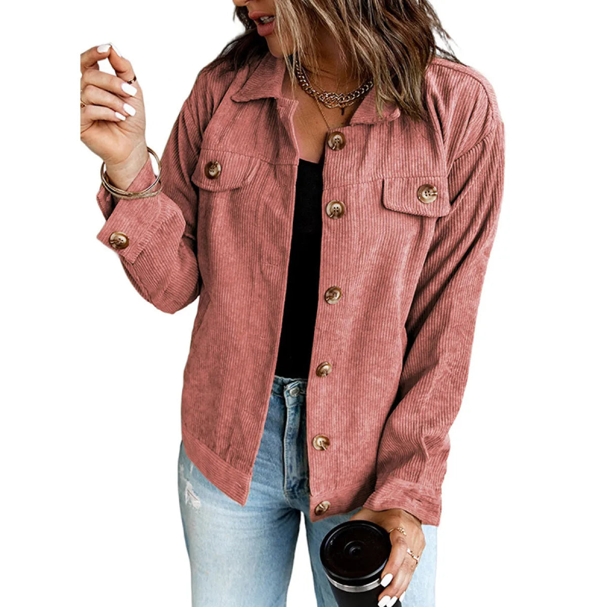 LapelEase™ Women’s Casual Pocket Shirt Jacket
