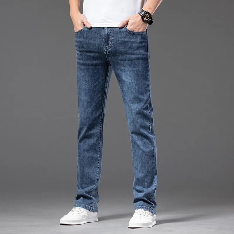 π₯ Menβs Casual Half-Elastic Waist Stretch Denim Trousers β Perfect Fit, Maximum Comfort! π₯