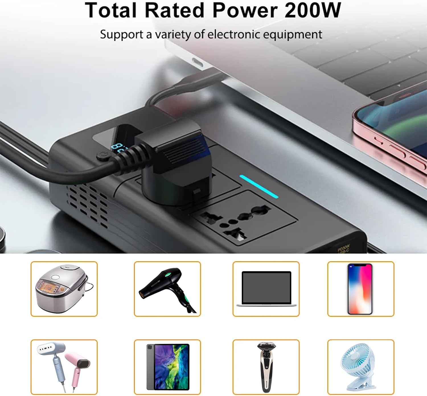 β‘ 200W Car Power Inverter β Stay Powered On-the-Go! β‘