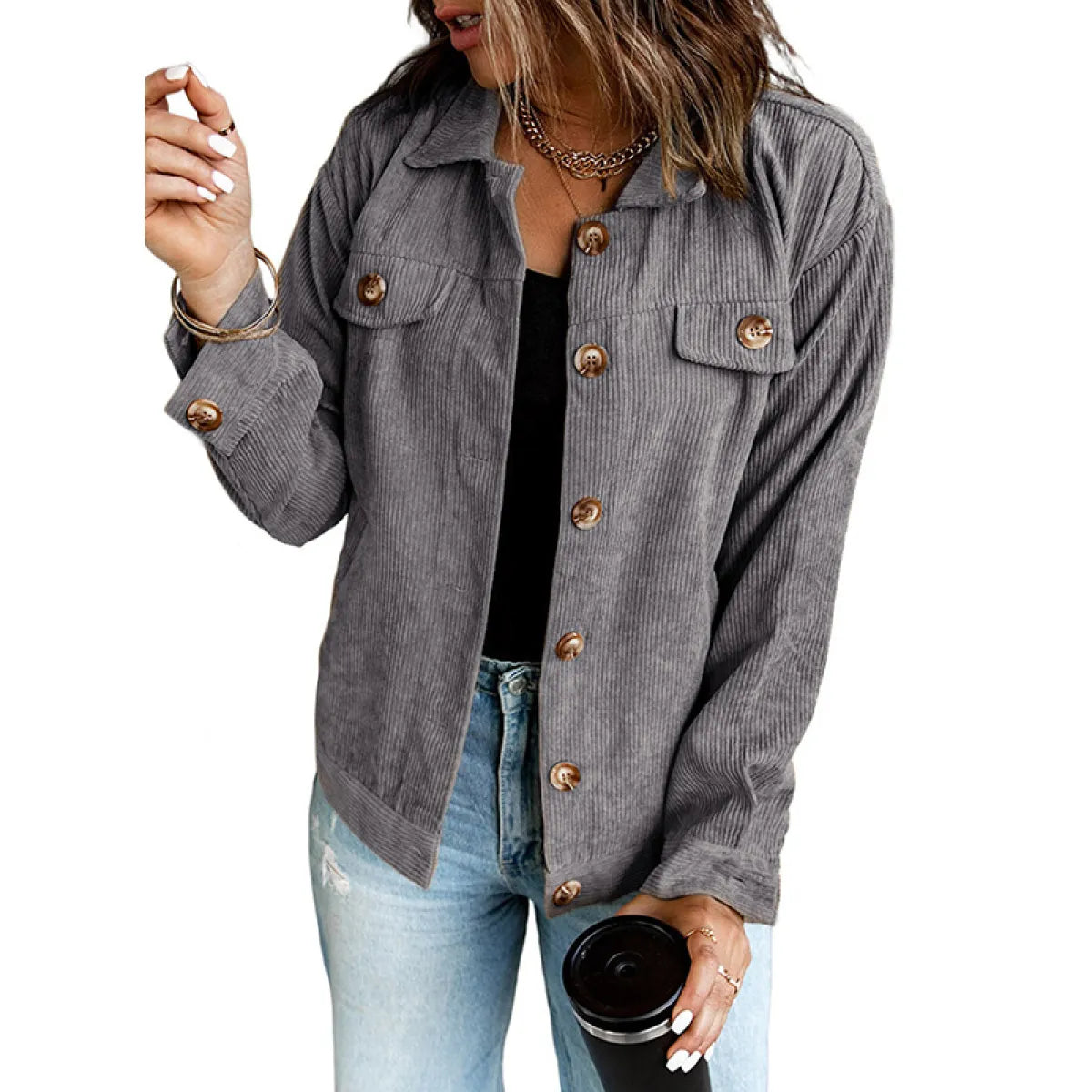 LapelEase™ Women’s Casual Pocket Shirt Jacket