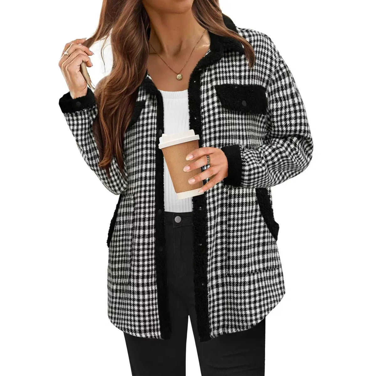 PlaidChic™ Women’s Contrast Color Polo Collar Jacket