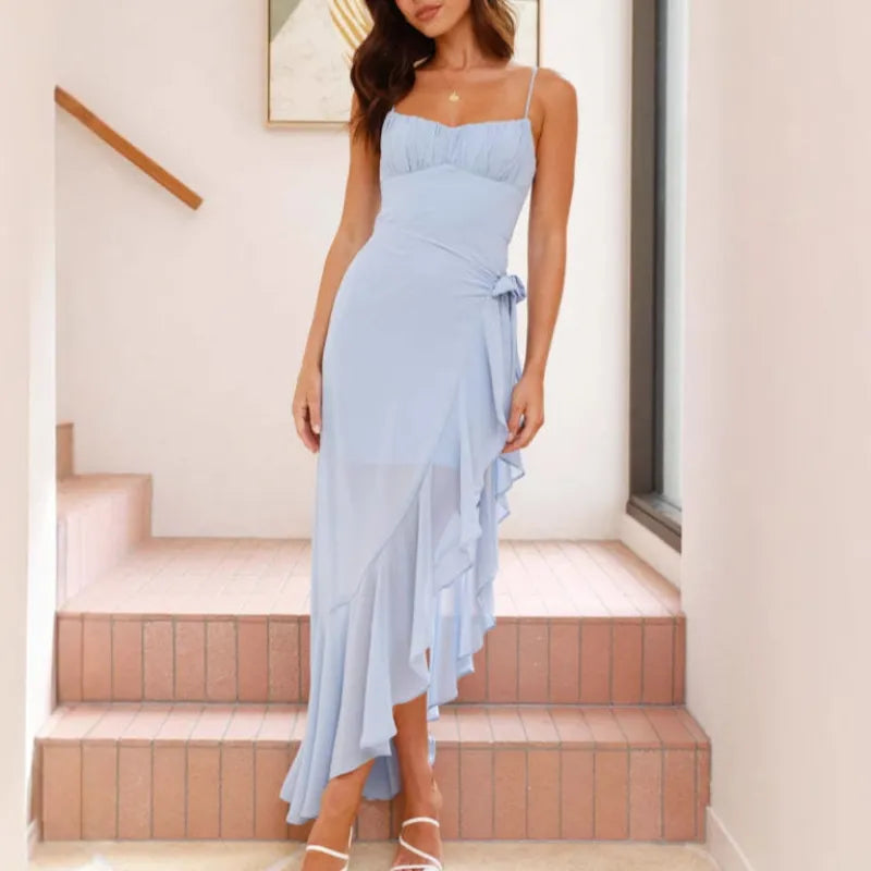 Summer Sexy Women Wear Printing Positioning Sling Backless Cross Dress