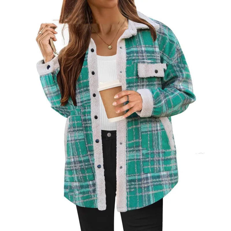 PlaidChic™ Women’s Contrast Color Polo Collar Jacket