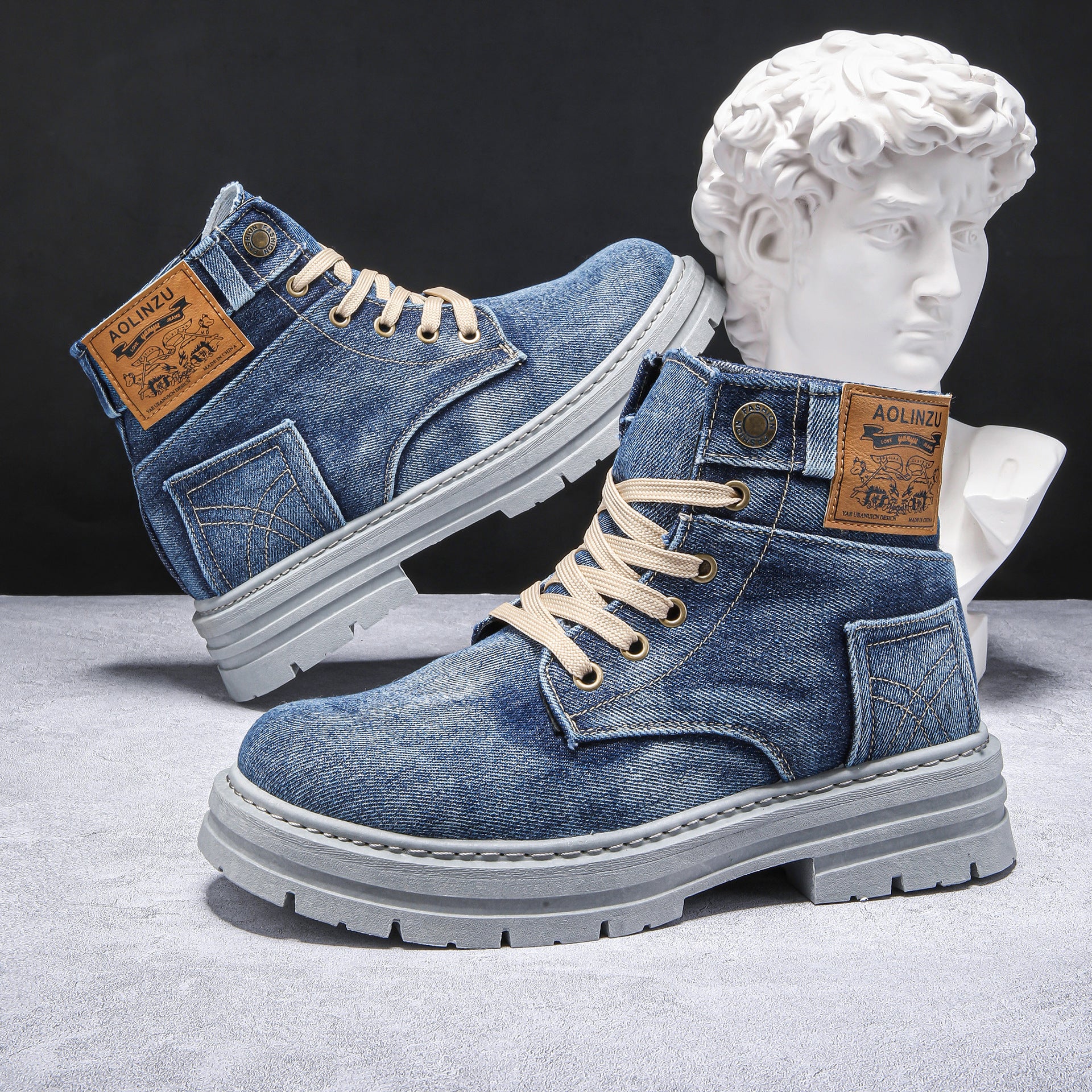 Elevate your footwear collection with our High-Top Denim Casual Shoes