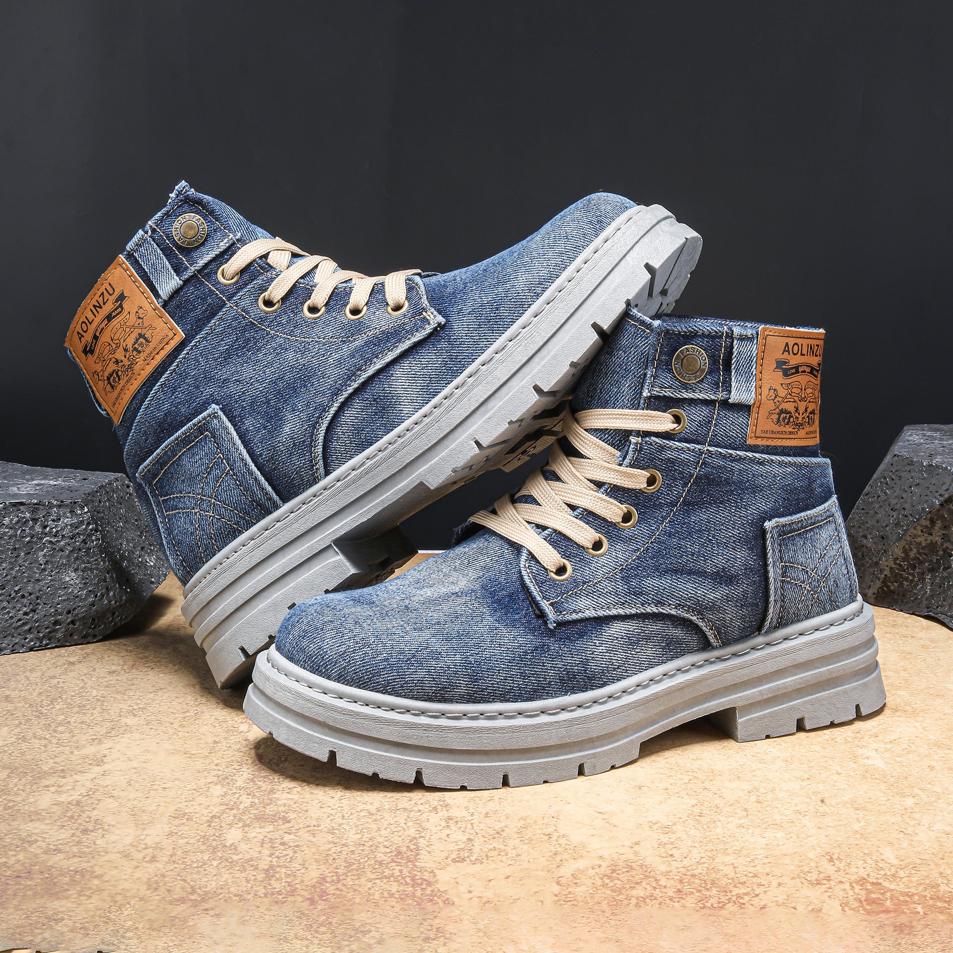 Elevate your footwear collection with our High-Top Denim Casual Shoes