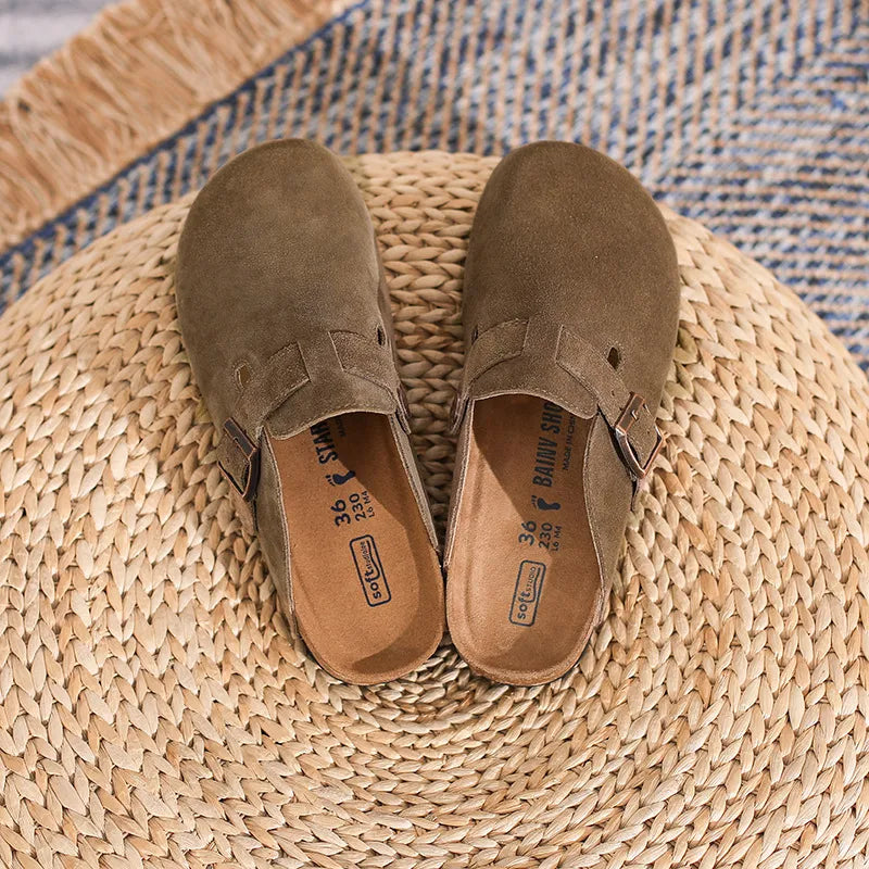 RetroStep™ Genuine Leather Half Slippers – French Vintage Closed Toe