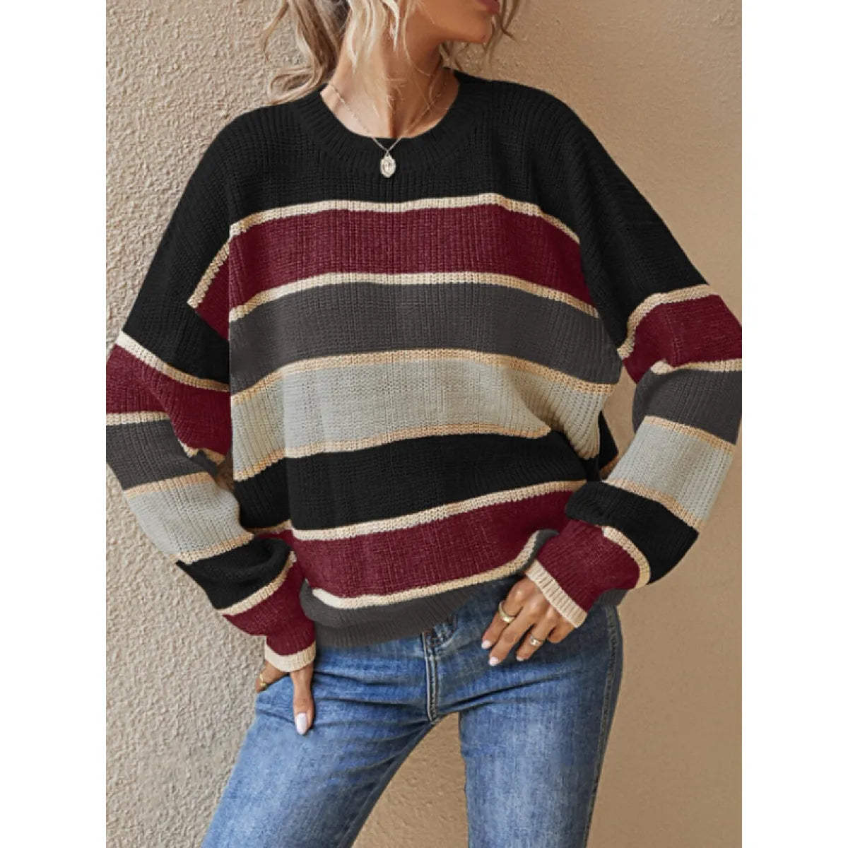 StripeEase™ Women’s Cozy Striped Winter Pullover Sweater