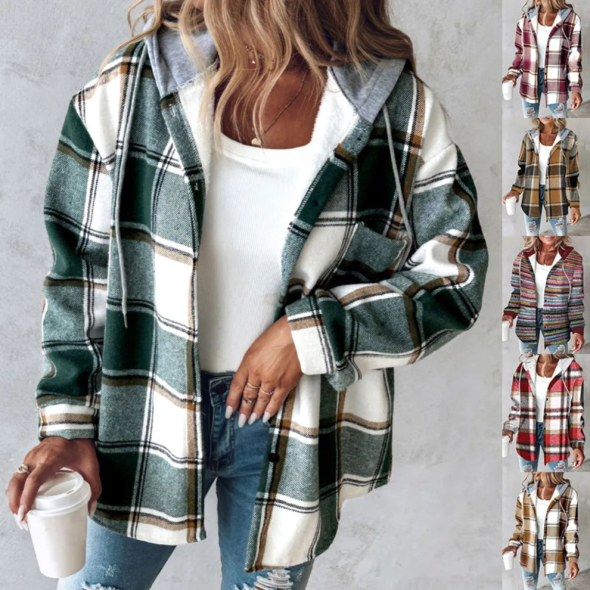 PlaidCharm™ Women’s Hooded Plaid Button Jacket