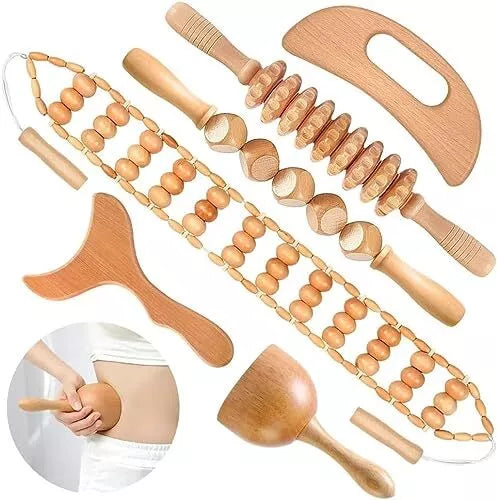 🌿 WoodSculpt Pro™ 6-in-1 Lymphatic Drainage Massage Set