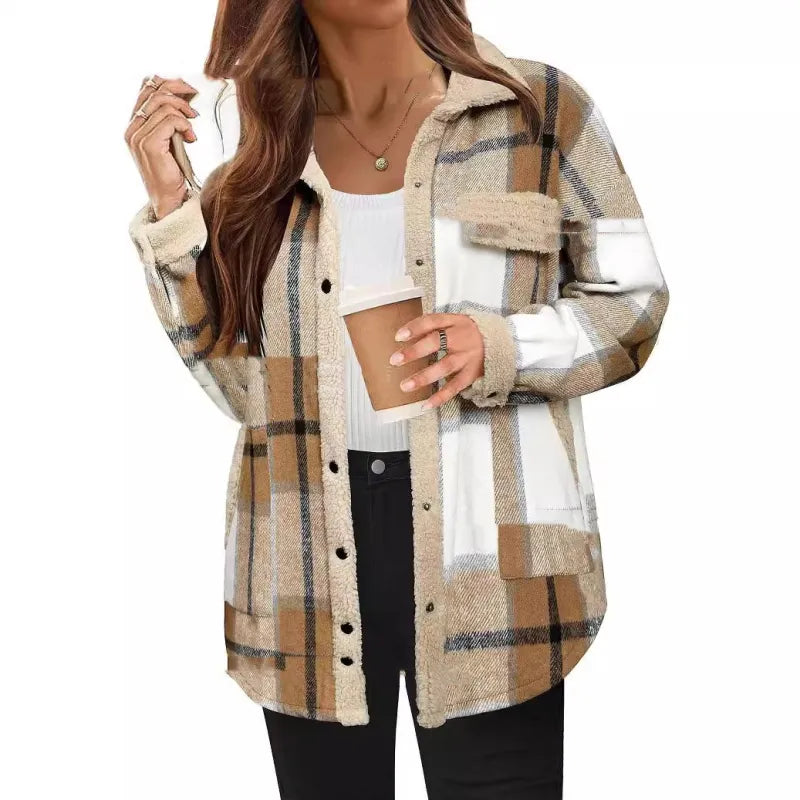 PlaidChic™ Women’s Contrast Color Polo Collar Jacket