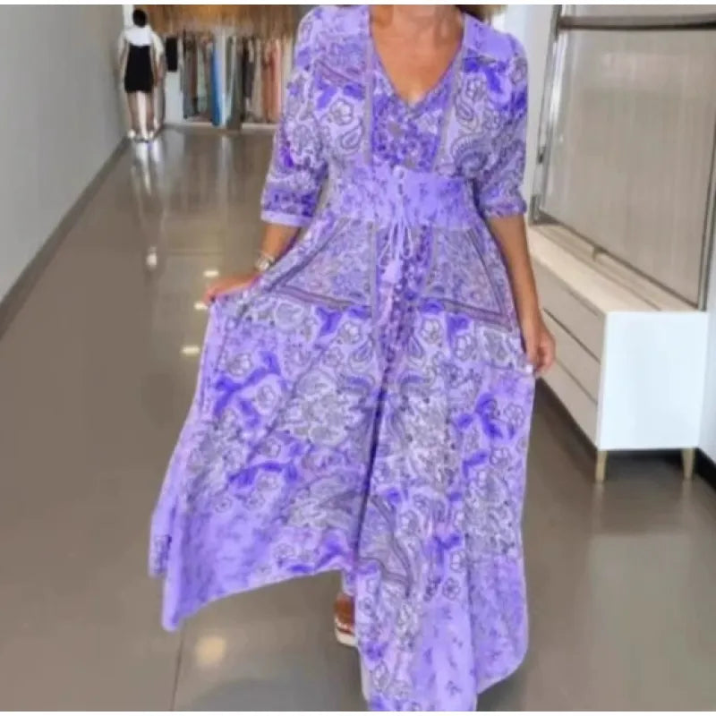 🌸 BlossomMuse™ – Elegant Floral Print Dress