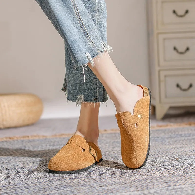 RetroStep™ Genuine Leather Half Slippers – French Vintage Closed Toe