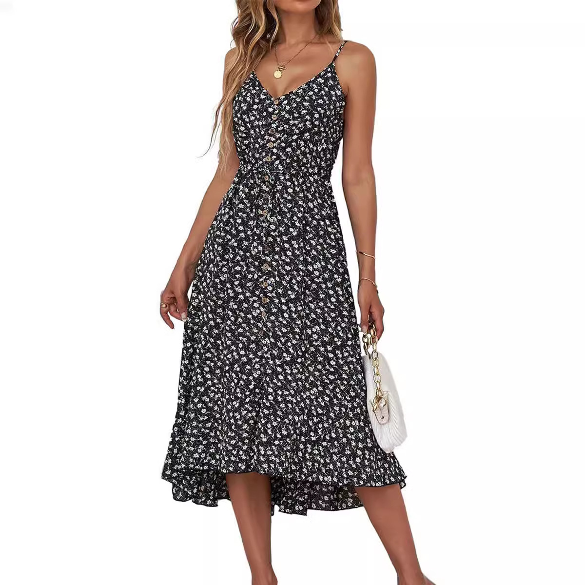 🌻 Elegant V-Neck Mid-Length Dress — In Bloom, On Point, and Always Ready