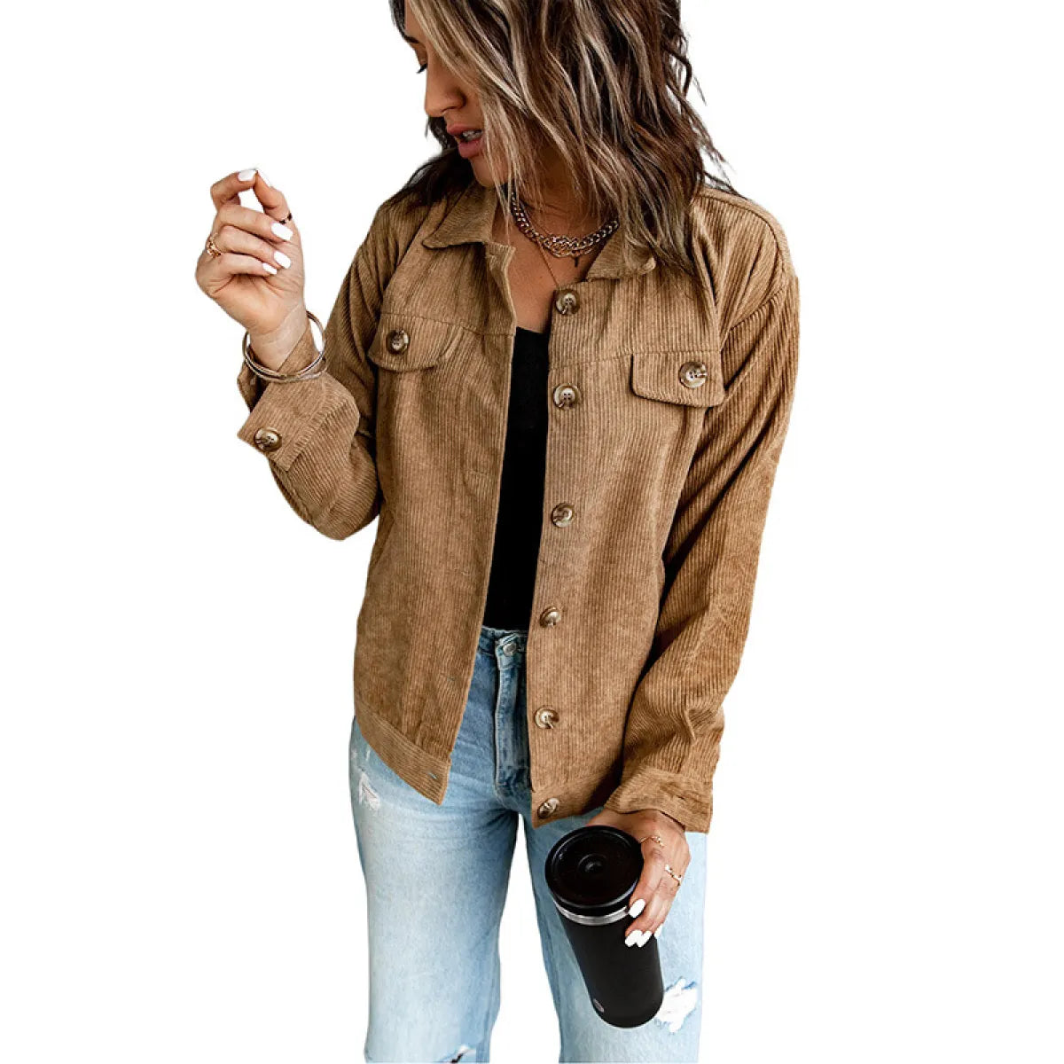 LapelEase™ Women’s Casual Pocket Shirt Jacket