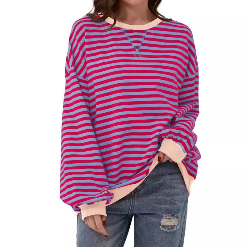 Womens Striped Oversized Sweatshirt - Look Effortlessly Stylish Without Even Trying!