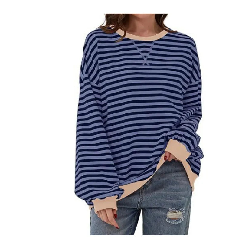 Womens Striped Oversized Sweatshirt - Look Effortlessly Stylish Without Even Trying!
