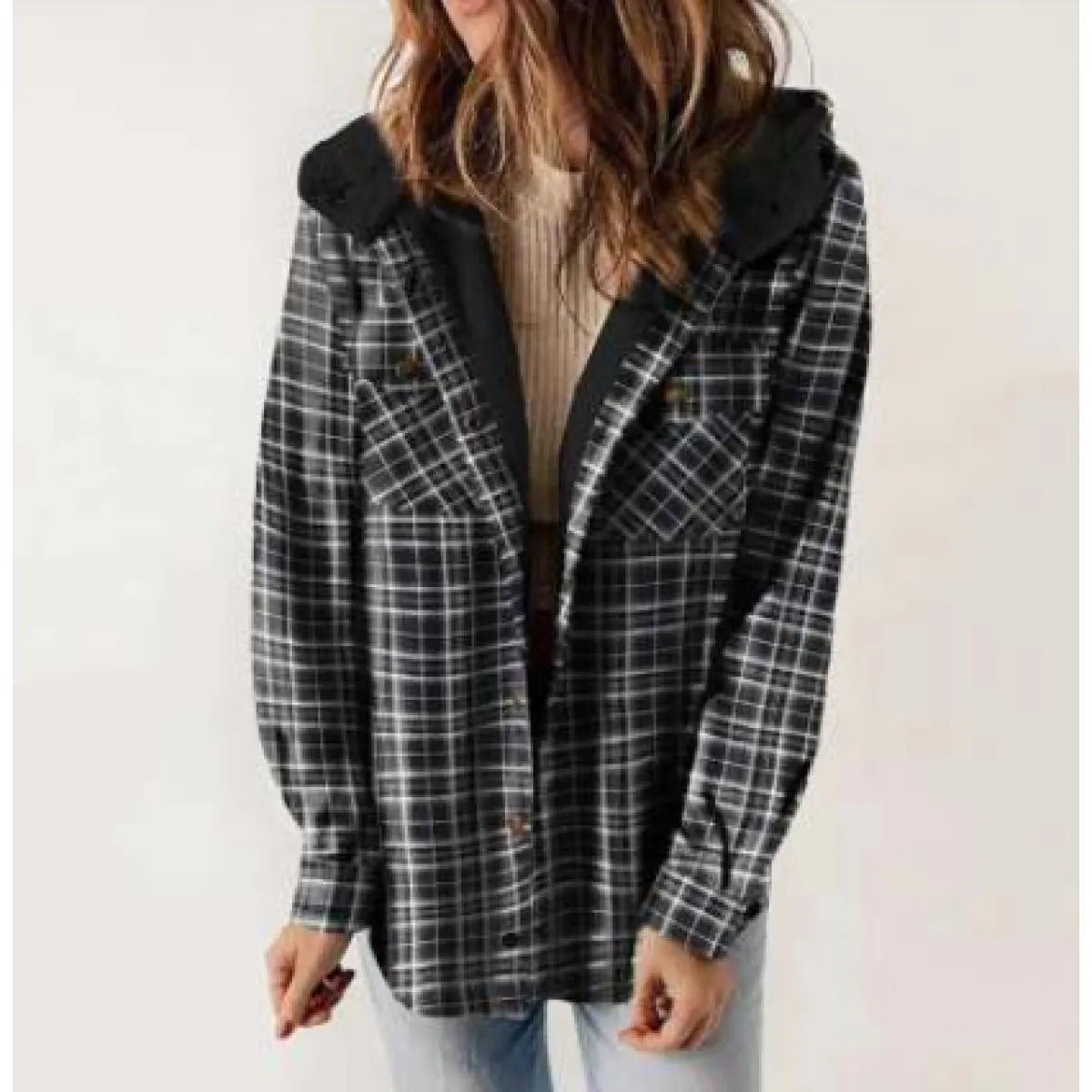 PlaidWarm™ Hooded Woolen Coat – Thick Fleece-Lined Casual Jacket