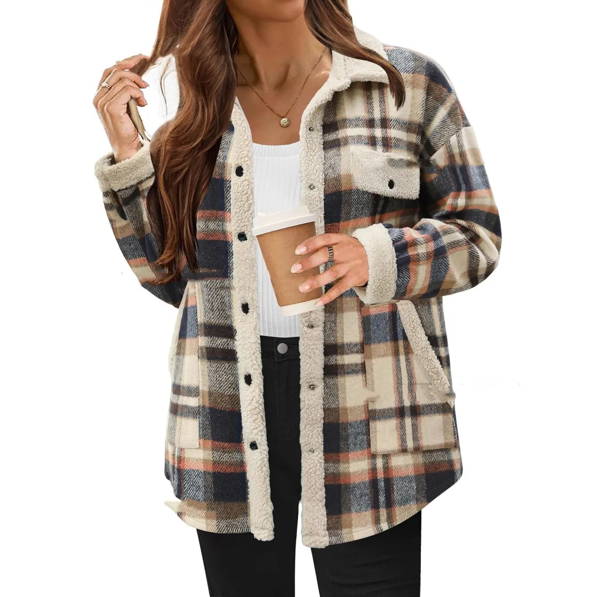 PlaidChic™ Women’s Contrast Color Polo Collar Jacket