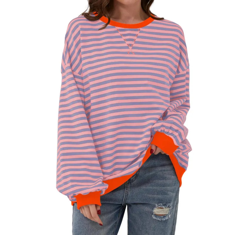Womens Striped Oversized Sweatshirt - Look Effortlessly Stylish Without Even Trying!