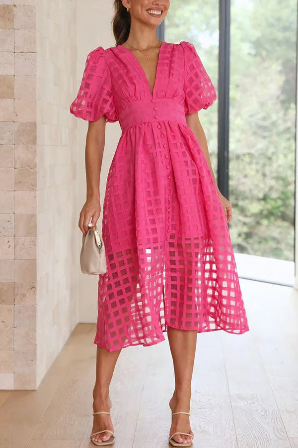👗 GlowMuse™ Lantern Sleeve Midi Dress