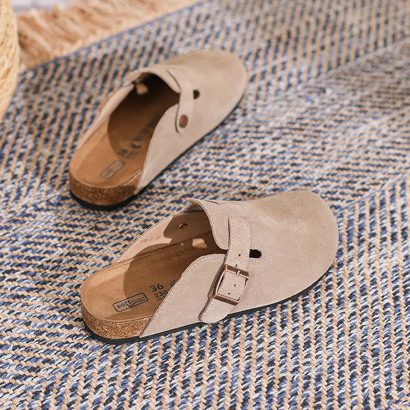 RetroStep™ Genuine Leather Half Slippers – French Vintage Closed Toe