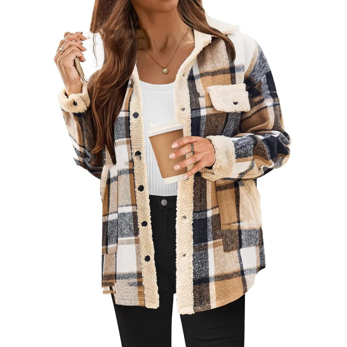PlaidChic™ Women’s Contrast Color Polo Collar Jacket