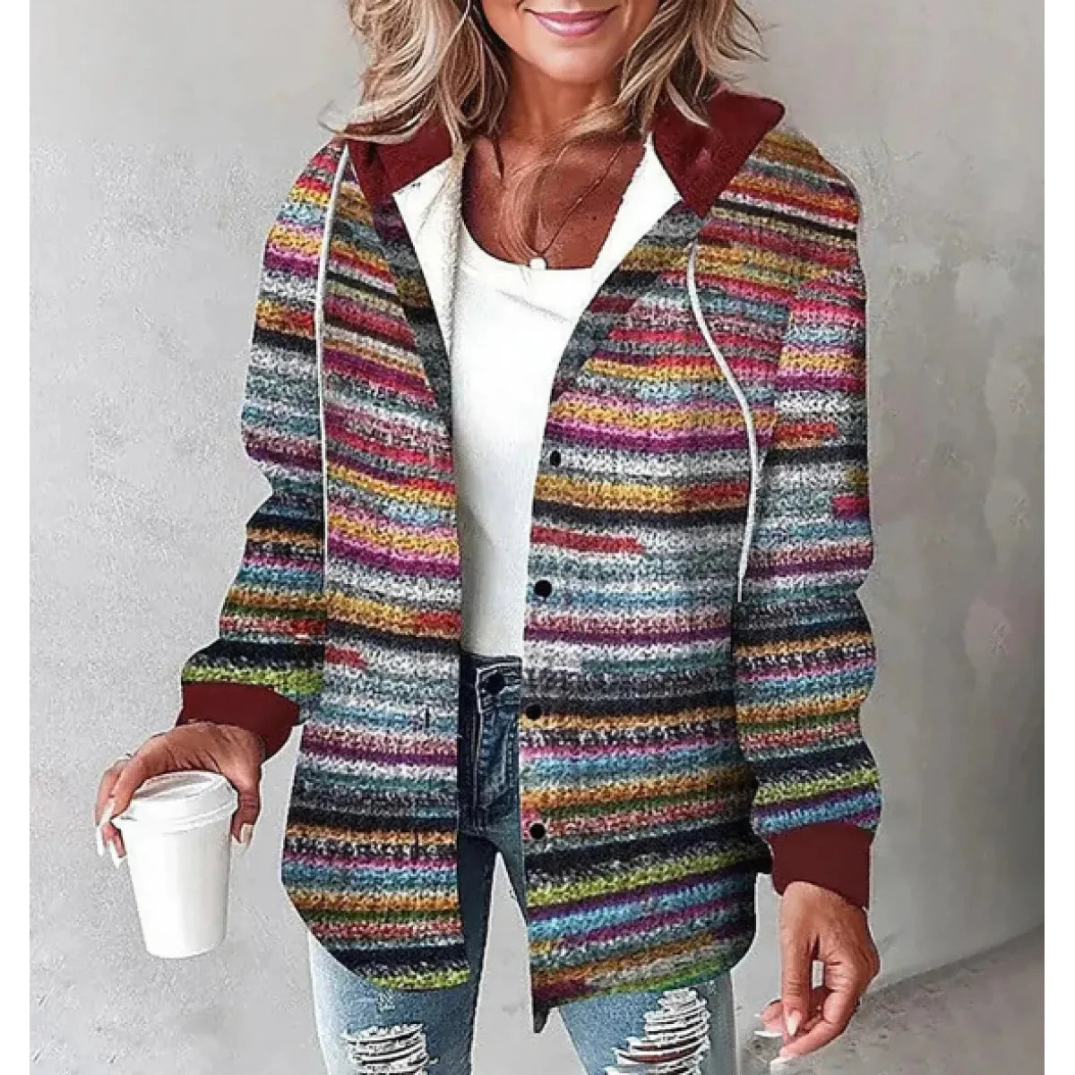 PlaidCharm™ Women’s Hooded Plaid Button Jacket