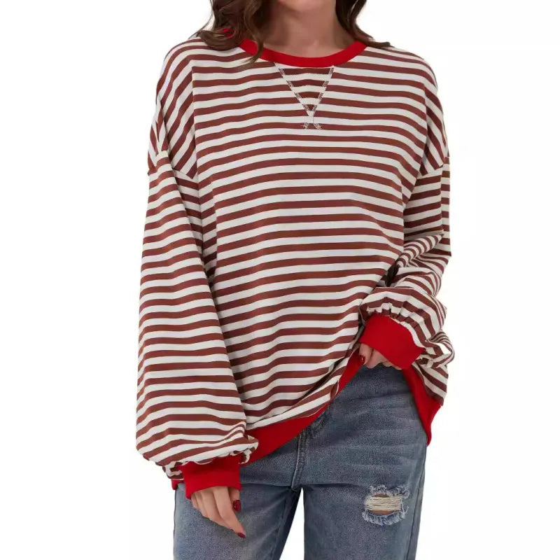 Womens Striped Oversized Sweatshirt - Look Effortlessly Stylish Without Even Trying!