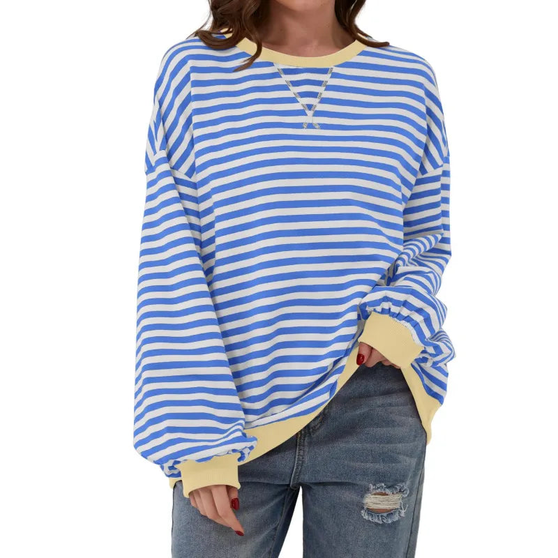 Womens Striped Oversized Sweatshirt - Look Effortlessly Stylish Without Even Trying!