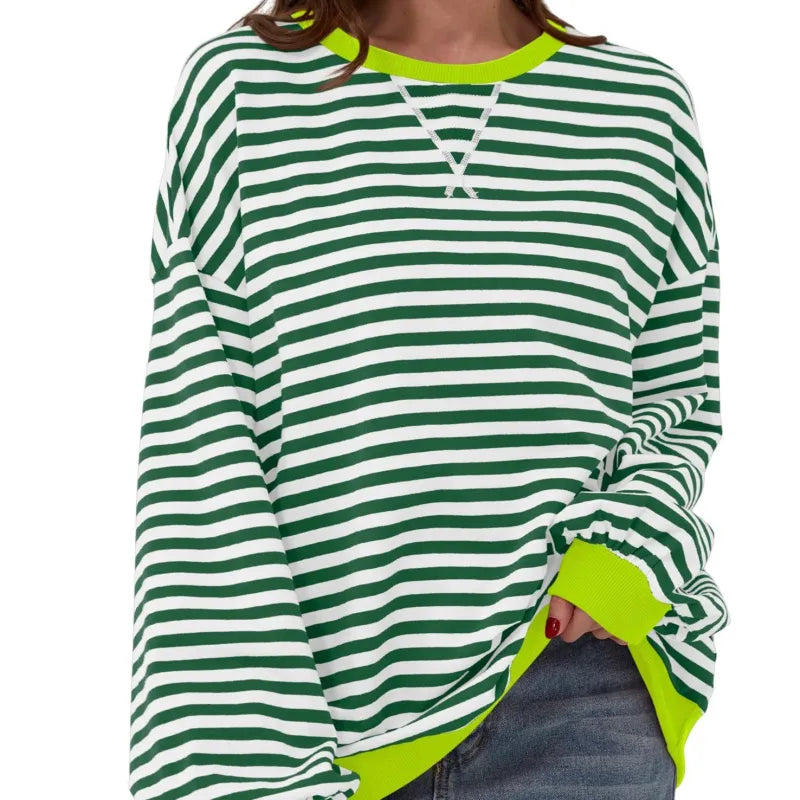 Womens Striped Oversized Sweatshirt - Look Effortlessly Stylish Without Even Trying!